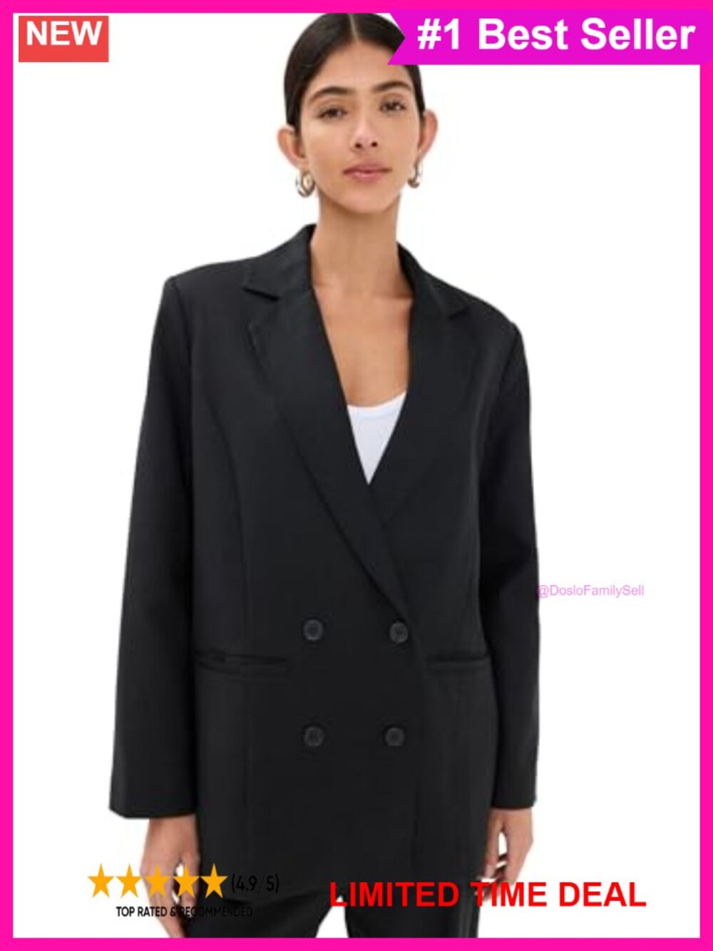 Linen Blend Double-Breasted Blazer Notch Lapel Business Casual